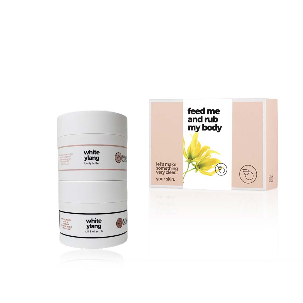gift box combo body butter & body scrub white ylang